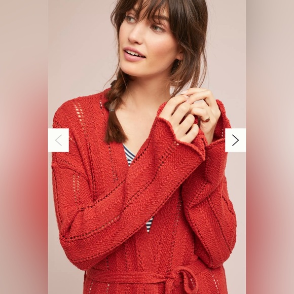 Anthropologie Meadow Rue Priscilla Pointelle Cardigan in Rust Red size M - Picture 2 of 10